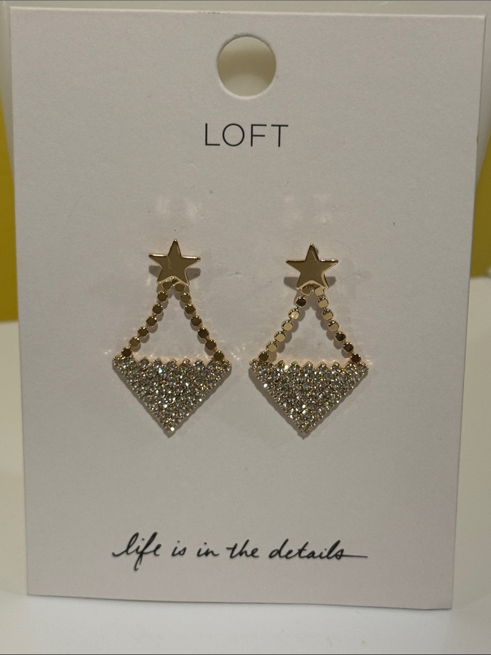 LOFT Gold Star Chain Drop Earrings with Crystal Triangle